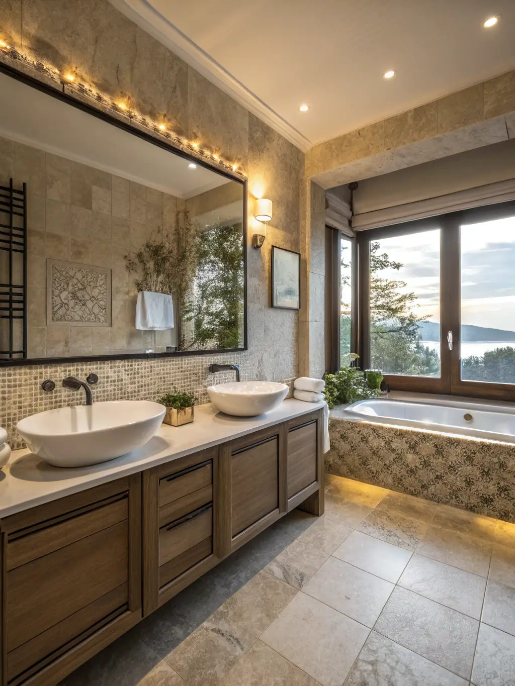 A luxurious bathroom featuring a walk-in shower with glass doors, a freestanding soaking tub, and elegant tile work, highlighting McKean Solutions' bathroom renovation expertise.